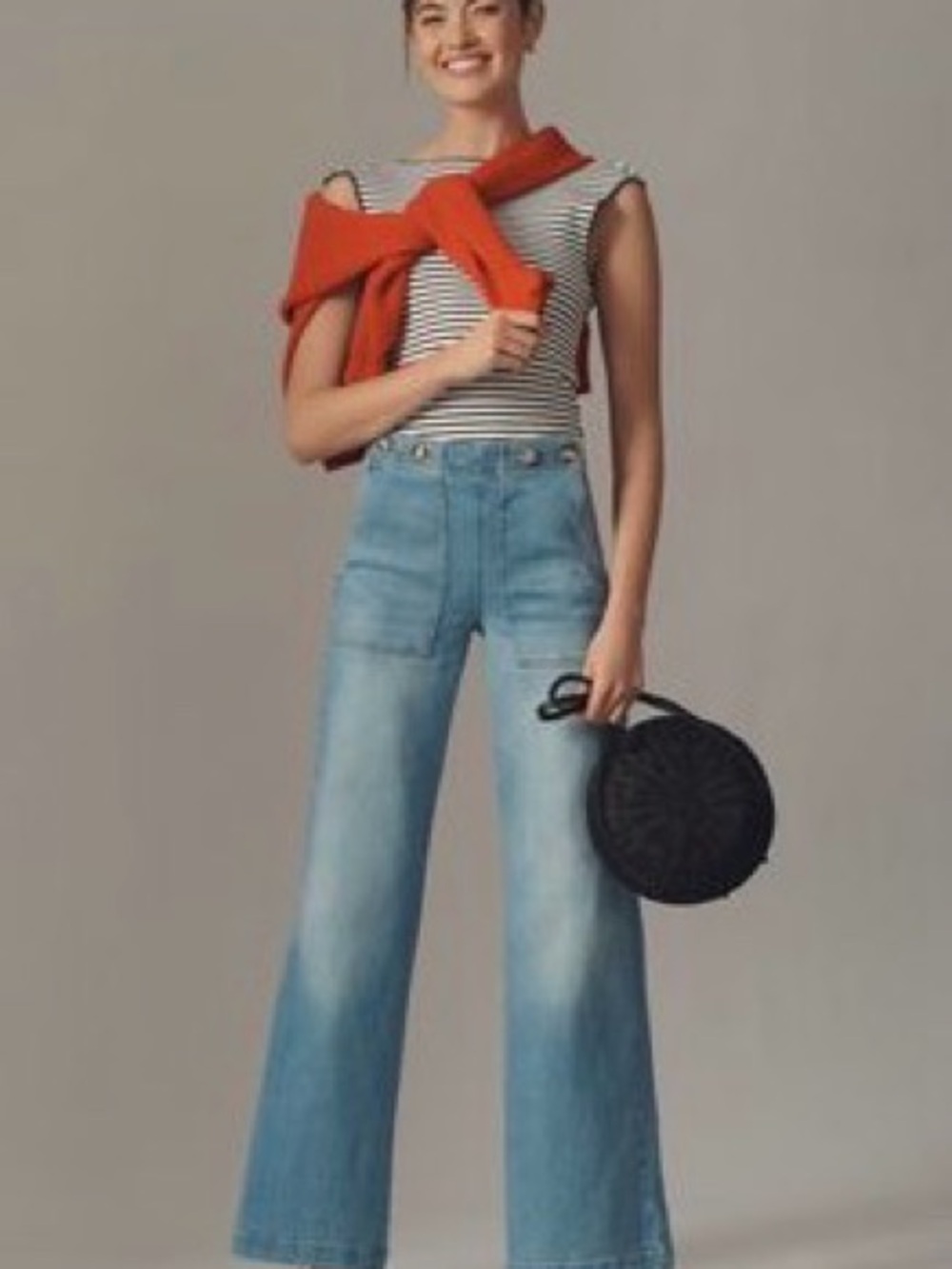 Pilcro The Kit High-Rise Wide-Leg Utility Light Blue Denim Jeans